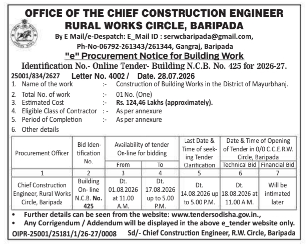 Procurement Notice for Building Work by Rural Works Circle