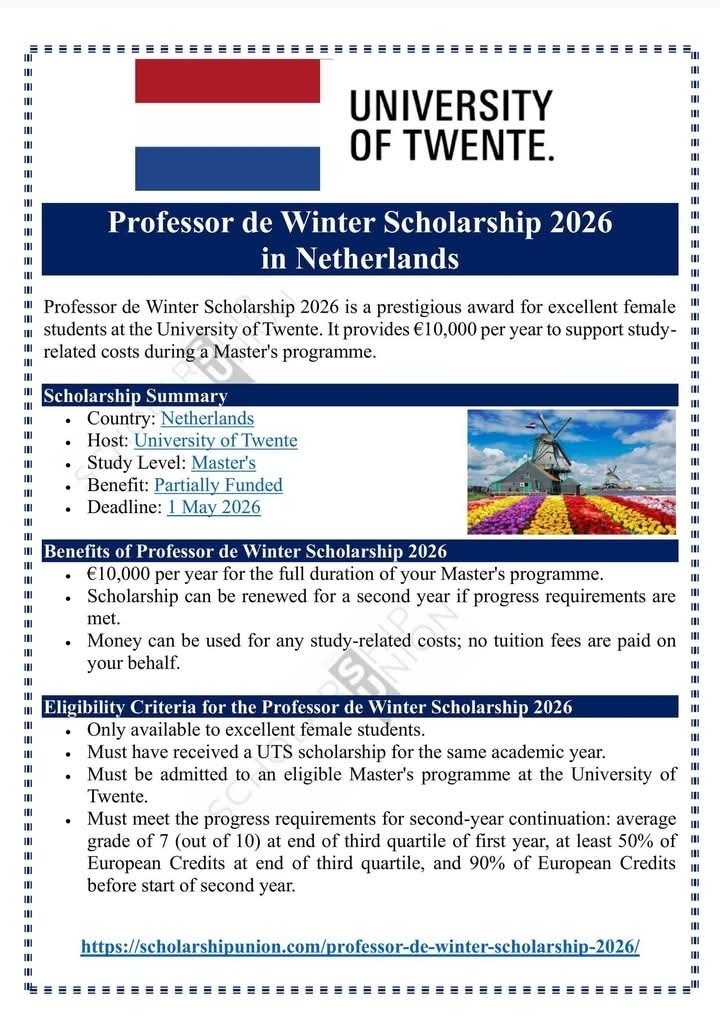 Professor de Winter Scholarship 2026 in Netherlands