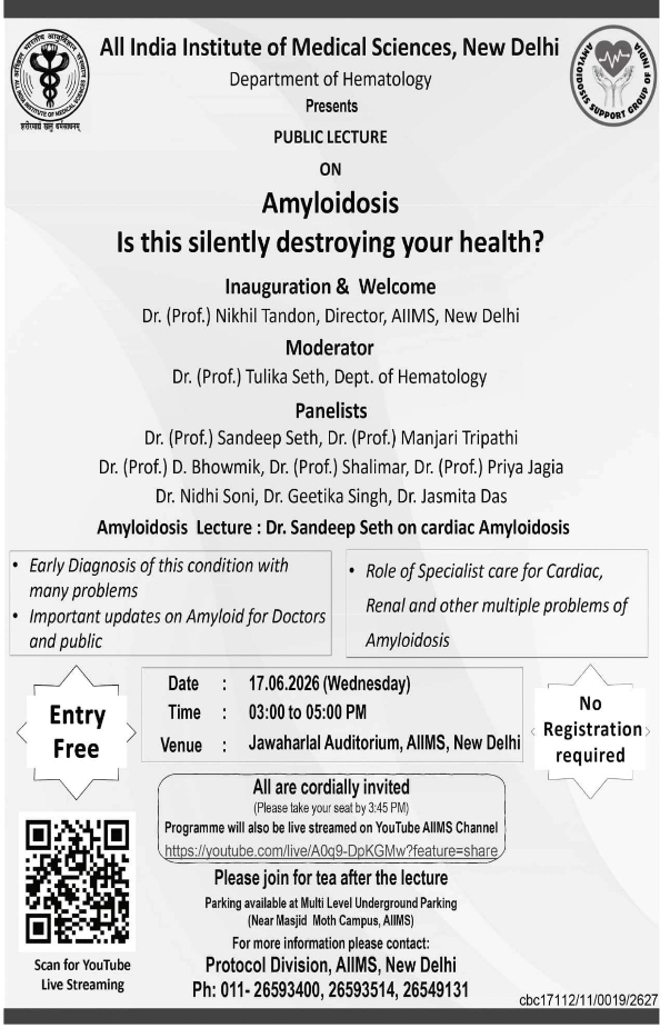 Public Lecture Notice: AIIMS New Delhi Amyloidosis Seminar 2026