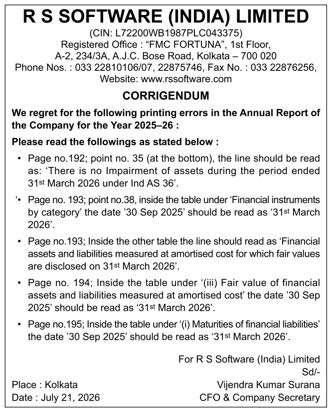 Public Notice: Annual Report Corrigendum