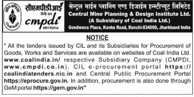 Public Notice: CMPDI Tender Portal Availability Information