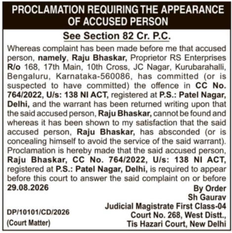 Public Notice: Court Appearance Proclamation for Accused Person
