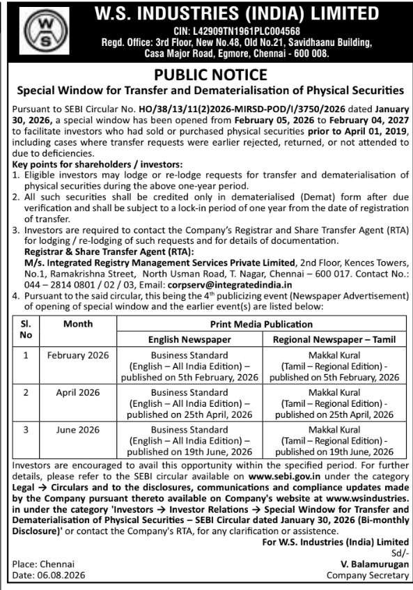 Public Notice for Dematerialisation of Physical Securities