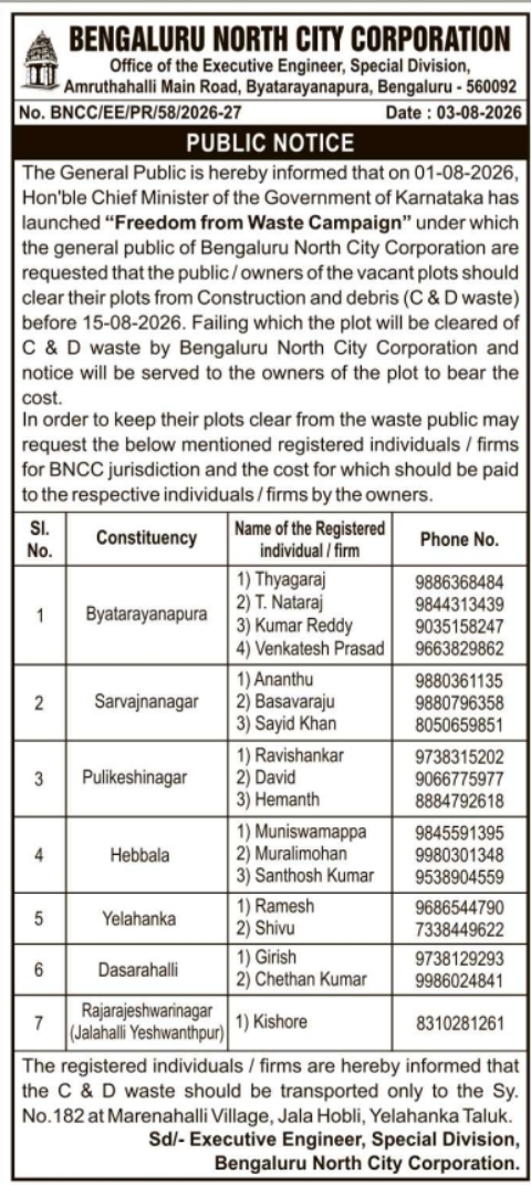 Public Notice for Freedom from Waste Campaign Cleanliness Initiative