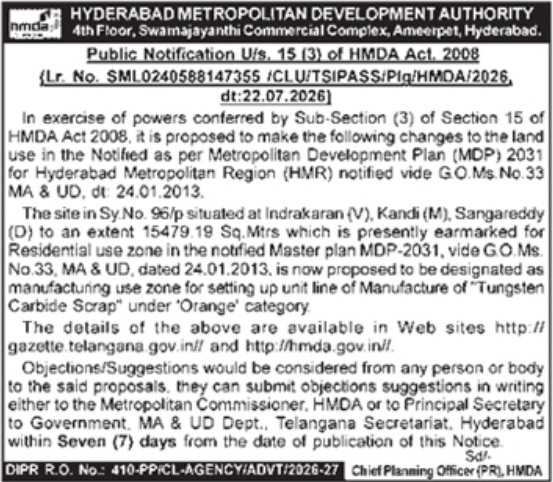 Public Notice for Master Plan Land Use Modification by HMDA