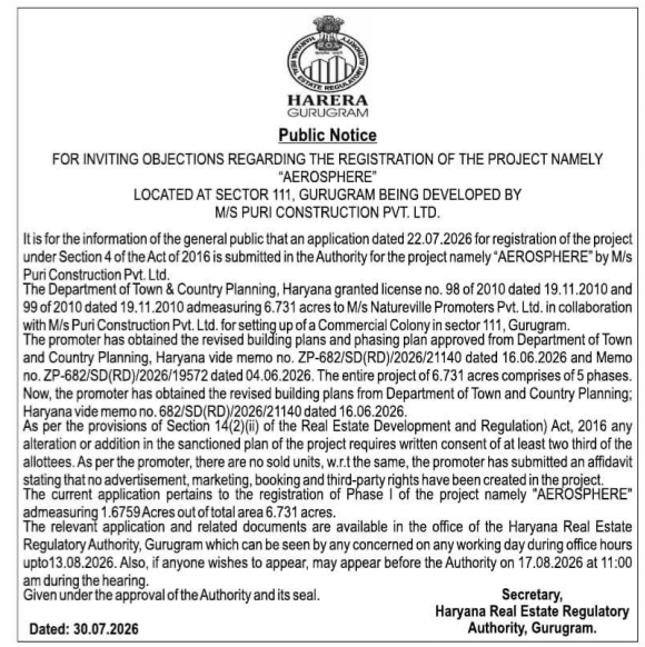 Public Notice Inviting Project Registration Objections