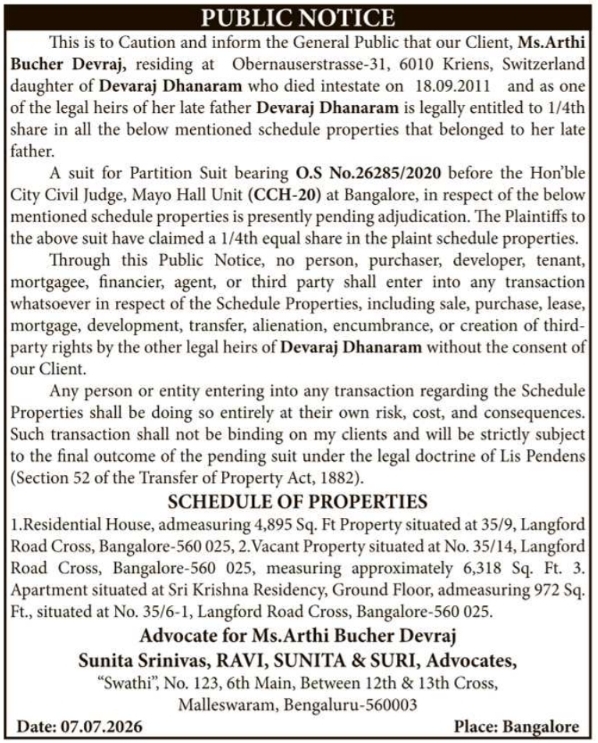 Public Notice: Property Partition Legal Dispute