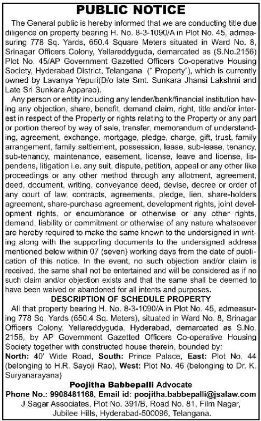 Public Notice: Property Title Due Diligence