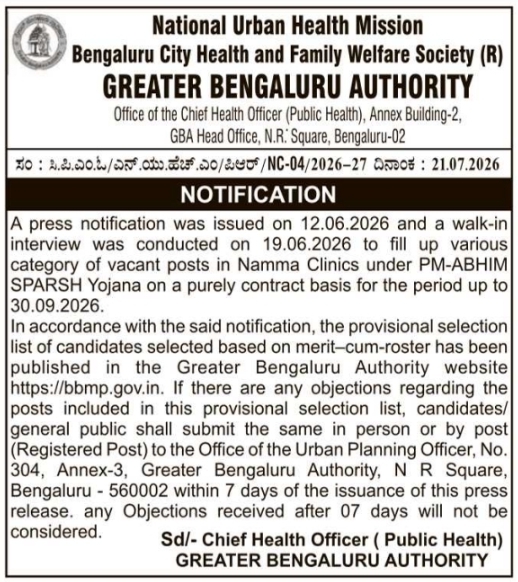 Public Notice: Provisional Selection List Objections