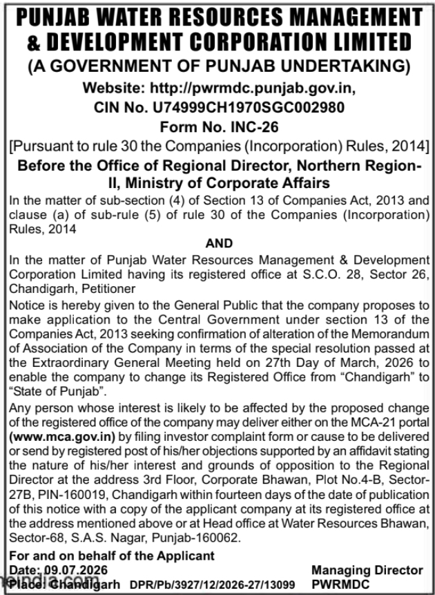 Public Notice: Registered Office Location Alteration