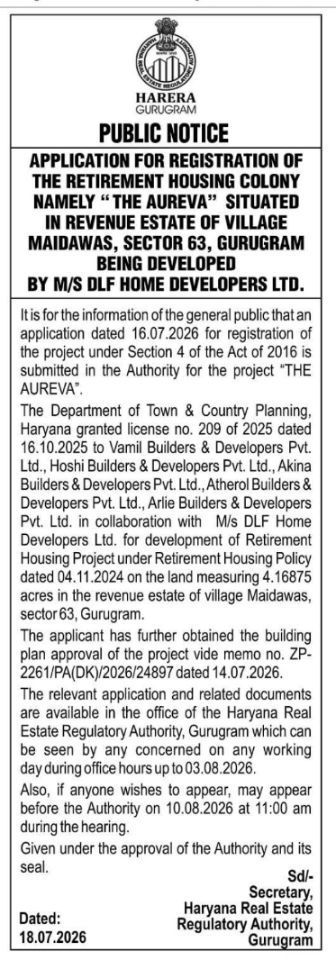 Public Notice: Retirement Housing Project Registration at Gurugram