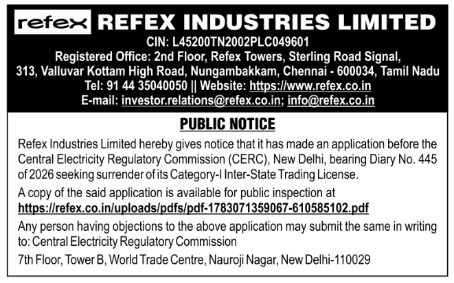Public Notice: Surrender of Category-I Inter-State Trading License