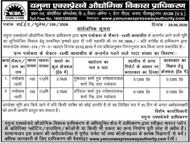 Public Notice: YEIDA Land Acquisition Sector-15C