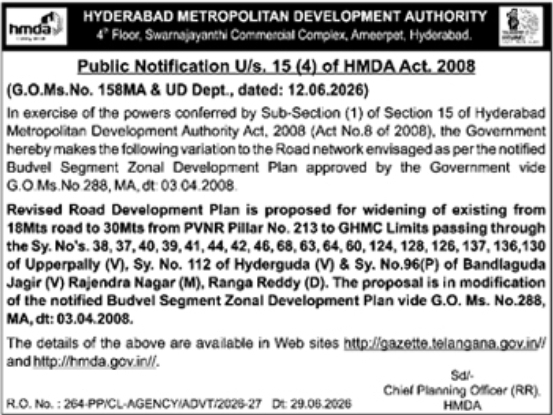 Public Notification: HMDA Road Development Plan Modification