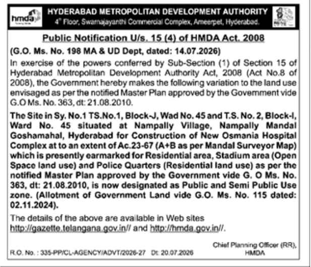 Public Notification: New Osmania Hospital Complex Land Use Variation