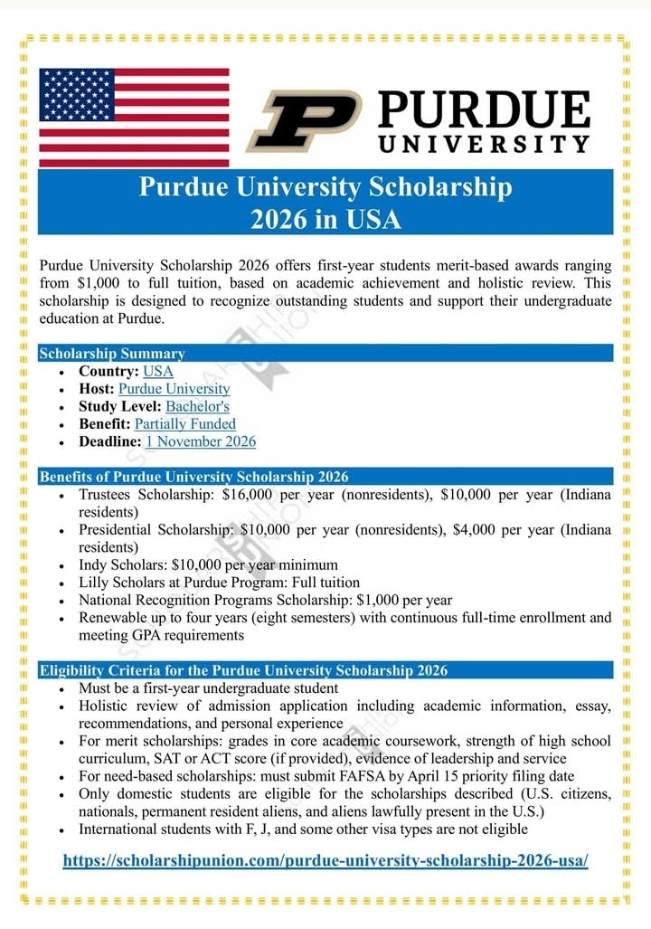Purdue University Scholarships 2026 in USA