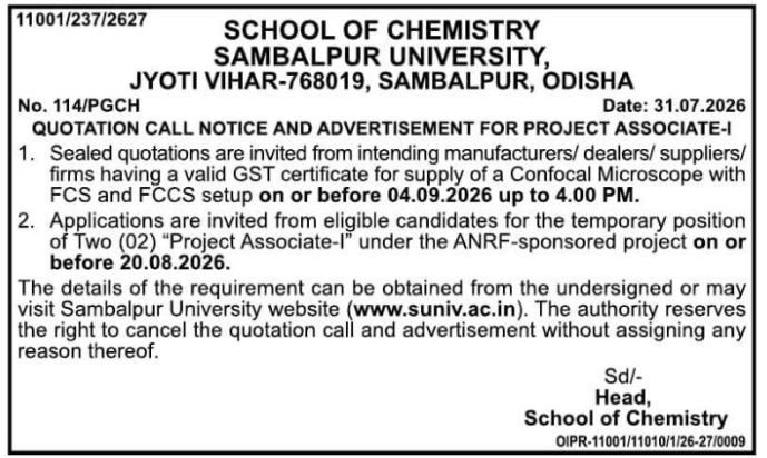 Quotation Call Notice and Advertisement for Microscope Equipment and Research Positions