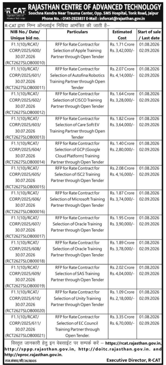R-CAT Open Tender Notice for Technical Training Partners