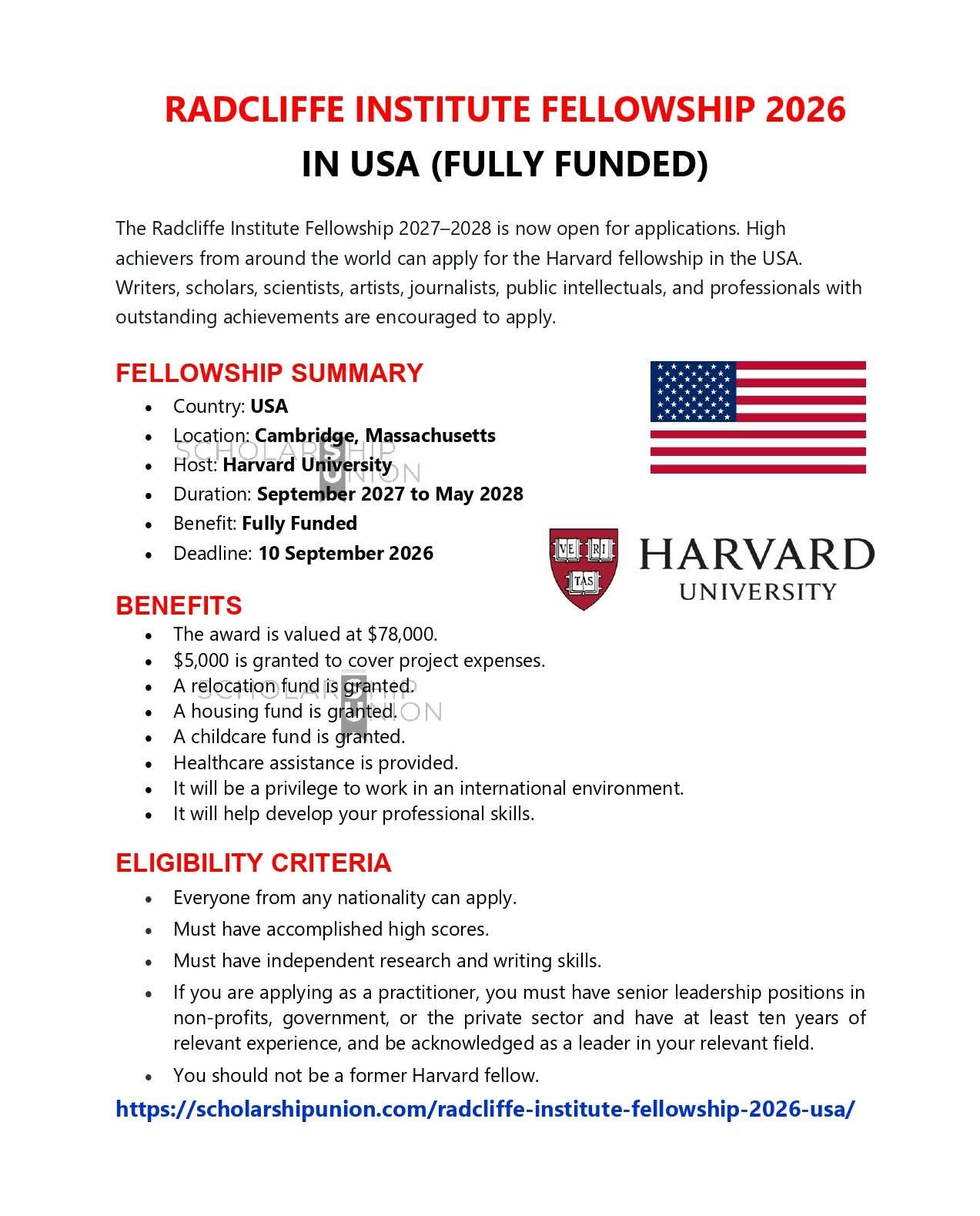 Radcliffe Institute Fellowship 2026 in USA