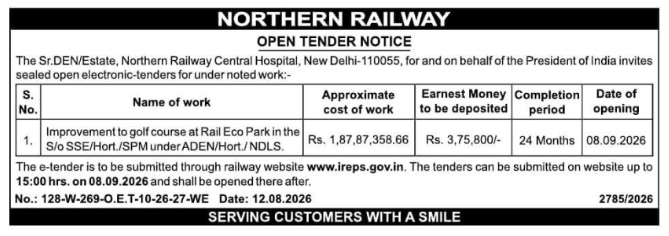 Rail Eco Park Golf Course Improvement Tender by Northern Railway