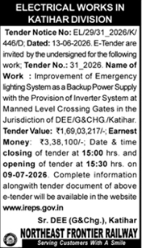 Railway Electrical Works Tender Katihar Division