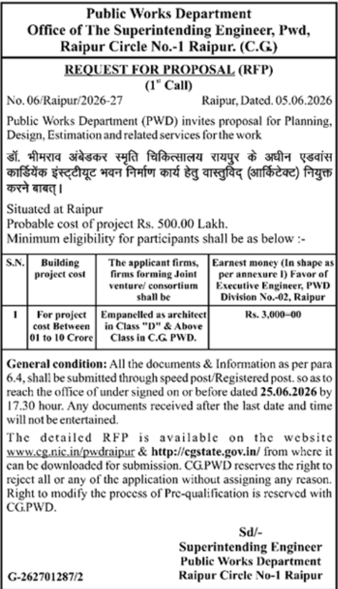 Raipur PWD Architect Appointment RFP