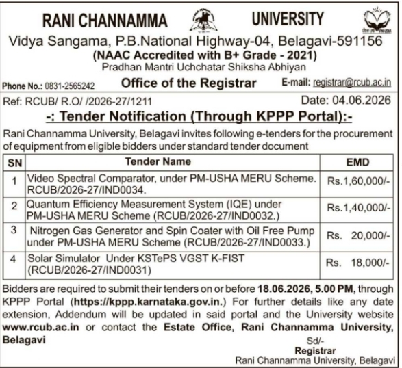 Rani Channamma University: Equipment Procurement E-Tender