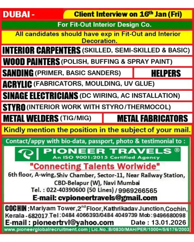 RECRUITMENT FOR A FIT-OUT COMPANY IN DUBAI