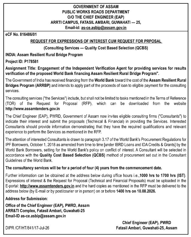 REOI Cum RFP: Assam Resilient Rural Bridge Program Consulting