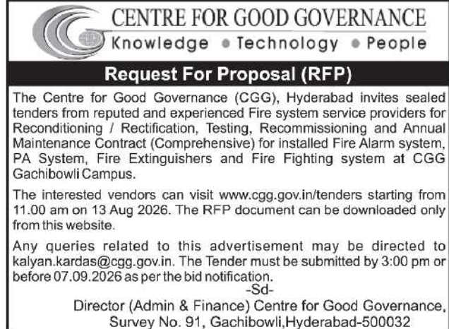 Request For Proposal for Comprehensive Fire System Maintenance by CGG Hyderabad