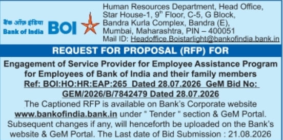 Request for Proposal for Employee Assistance Program by Bank of India