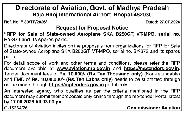 Request for Proposal for Sale of State-owned Aeroplane