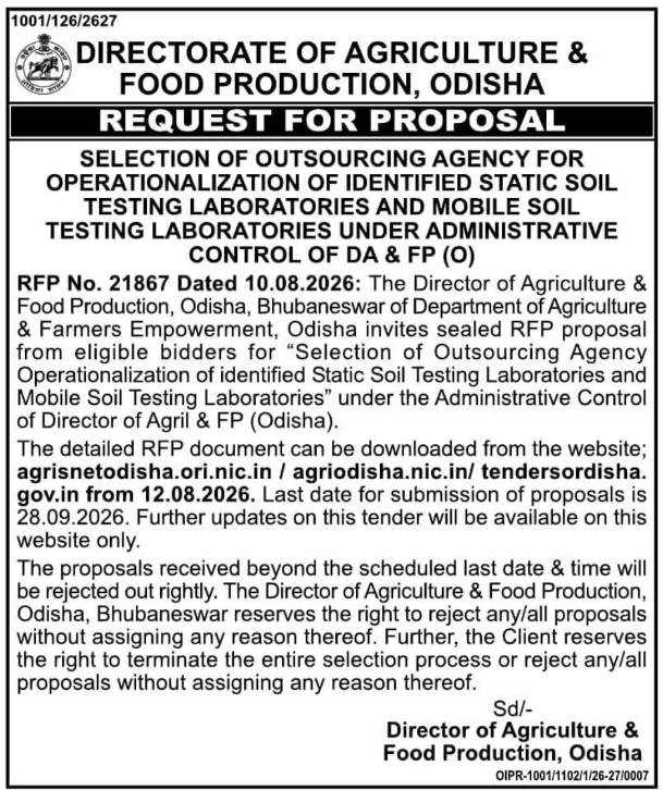 Request for Proposal for Soil Testing Laboratories by Directorate of Agriculture