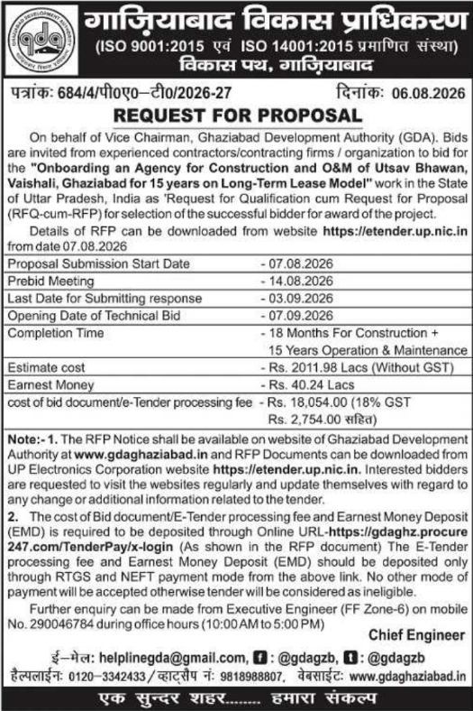 Request for Proposal for Utsav Bhawan O&M by GDA Ghaziabad