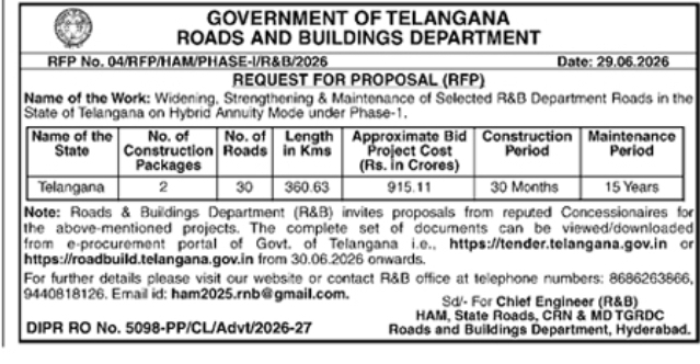 Request for Proposal: Telangana R&B Road Projects