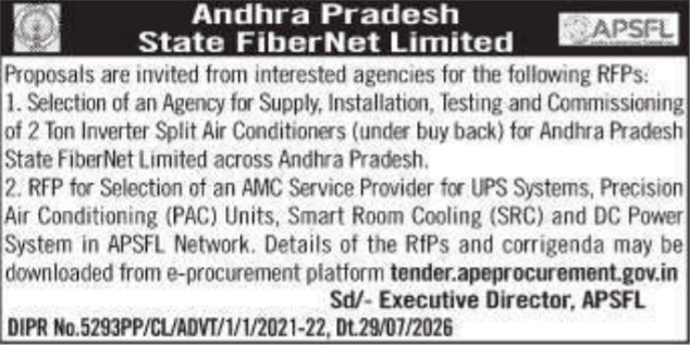 Request for Proposals for AC and UPS Systems by APSFL