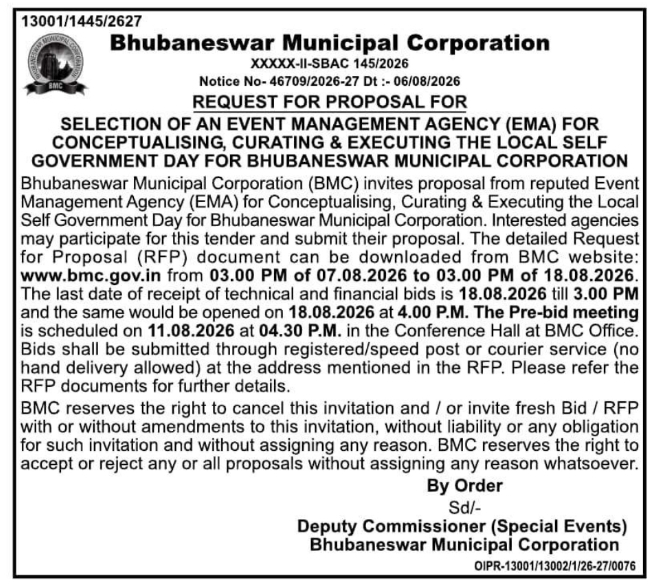 RFP for Local Self Government Day Event Agency by BMC