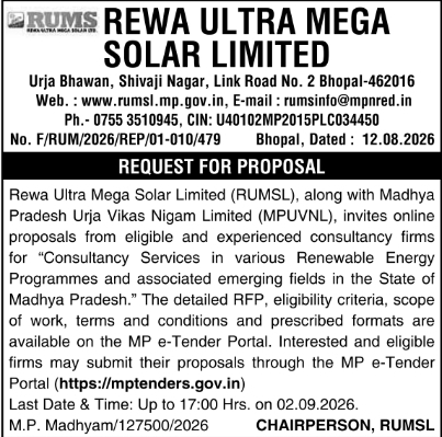 RFP for Renewable Energy Consultancy Services by RUMSL Bhopal