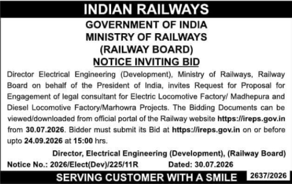 RFP Notice for Legal Consultant Engagement by Ministry of Railways