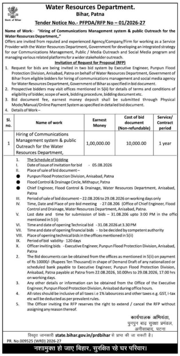 RFP Notification for Communications Management System by WRD Bihar