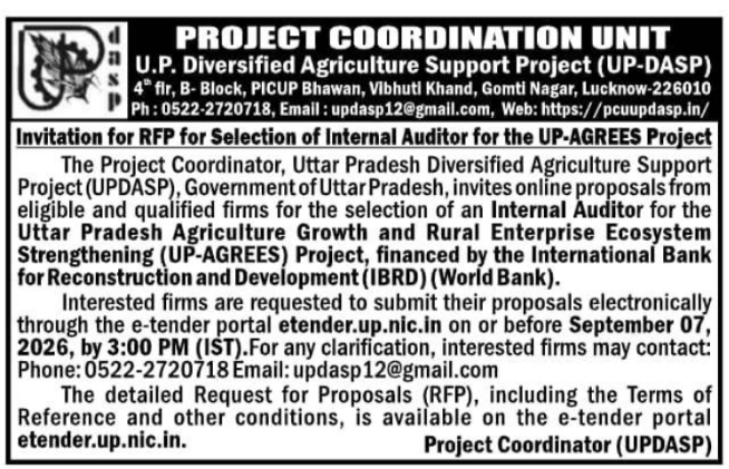 RFP Notice for Internal Auditor Selection by UP-DASP Lucknow