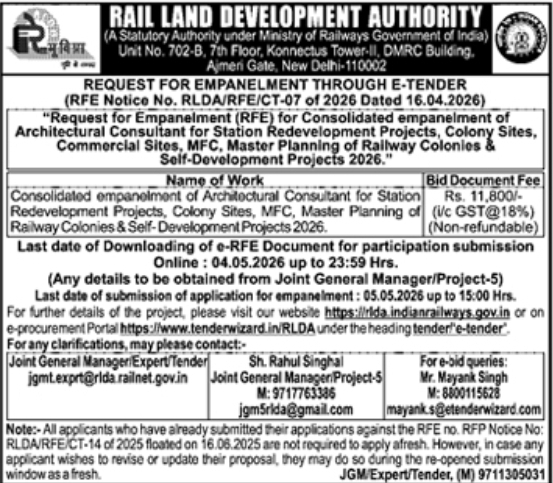 RLDA Tender 2026: Architectural Consultant Empanelment