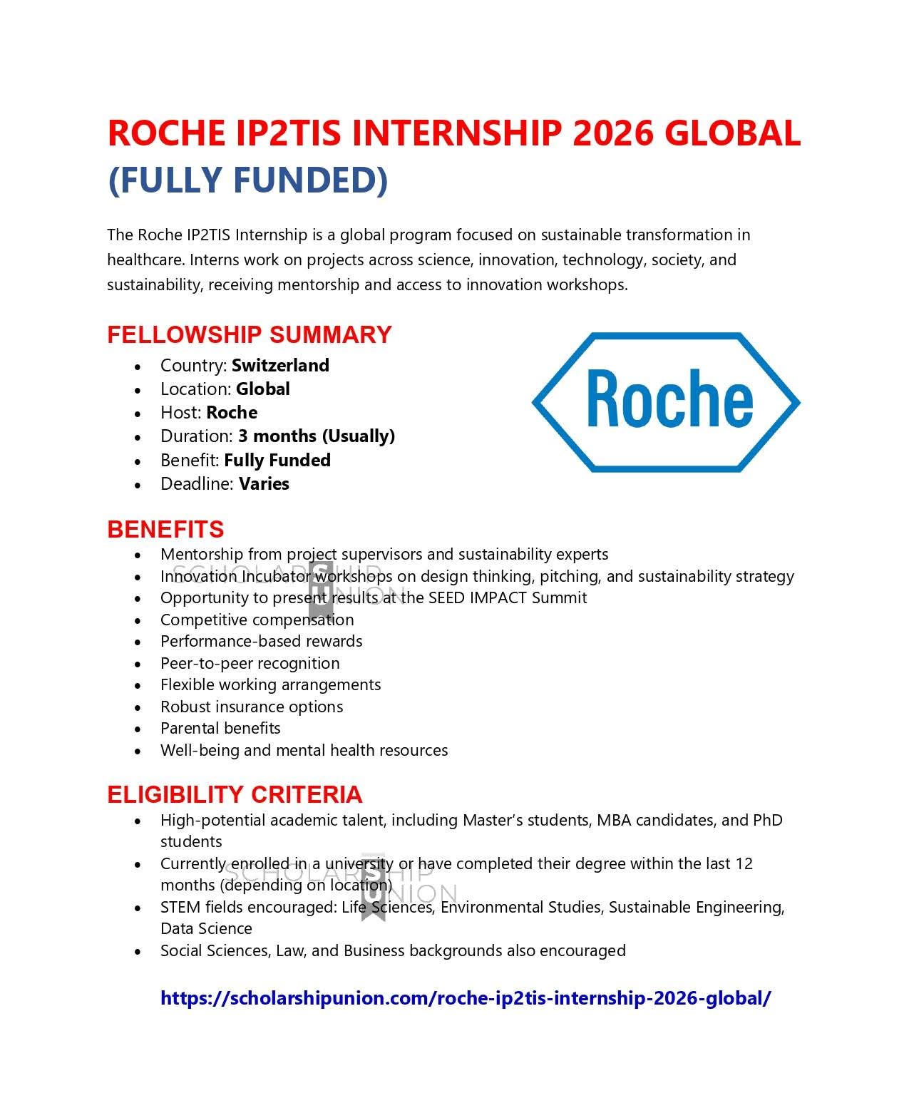 Roche IP2TIS Internship 2026 Global