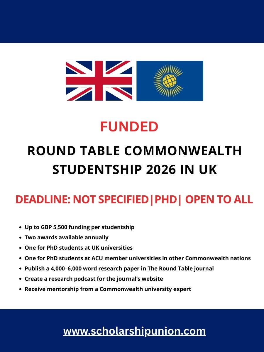 Round Table Commonwealth Studentship 2026 In UK