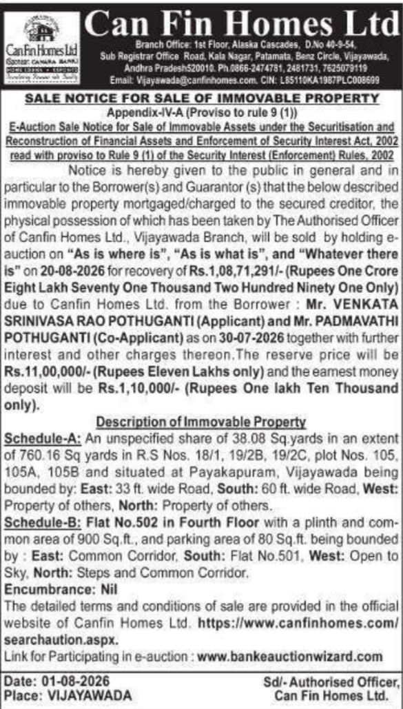 Sale Notice for Sale of Immovable Property