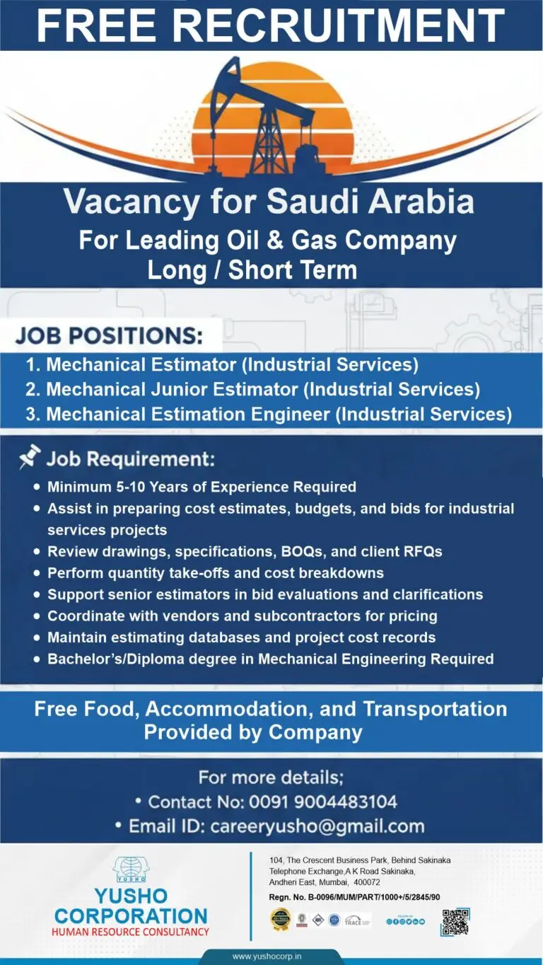 SAUDI ARABIA JOBS: HIRING FOR A LEADING OIL & GAS COMPANY – FREE RECRUITMENT