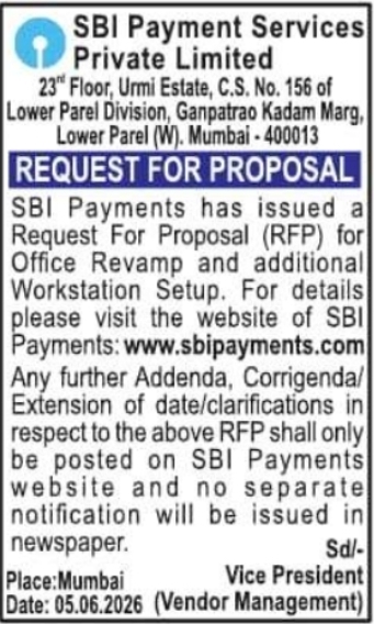 SBI Payments: Office Revamp RFP Notice