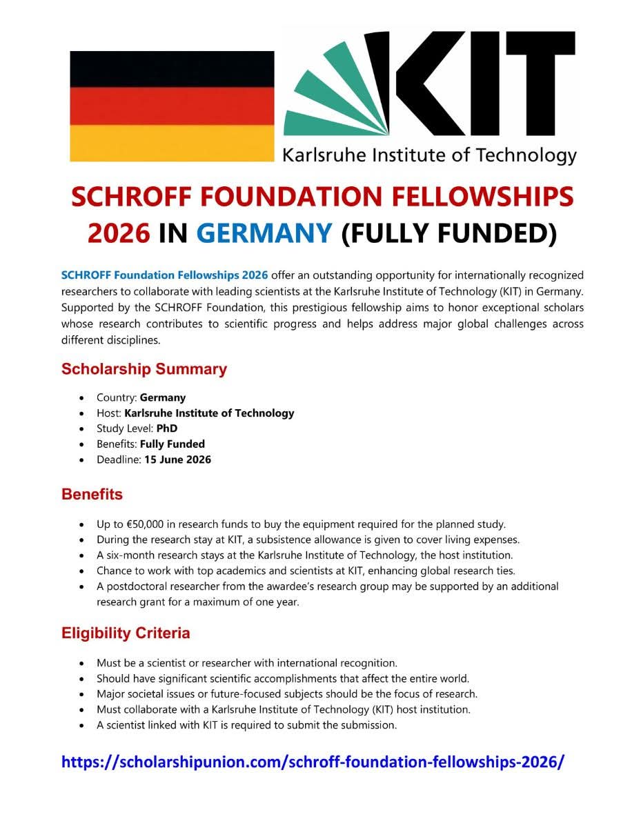 SCHROFF Foundation Fellowships 2026 in Germany