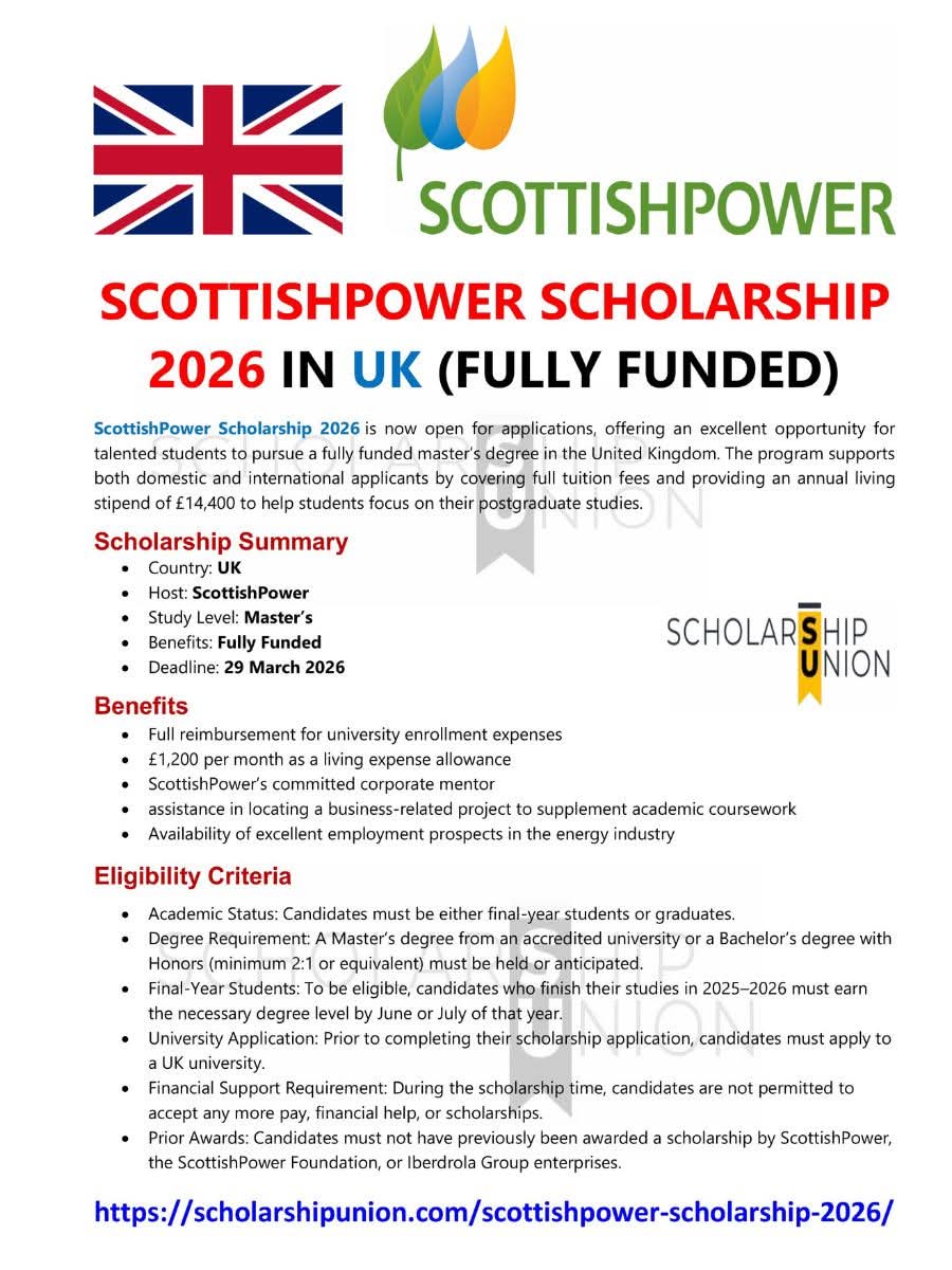 ScottishPower Scholarship 2026 in UK