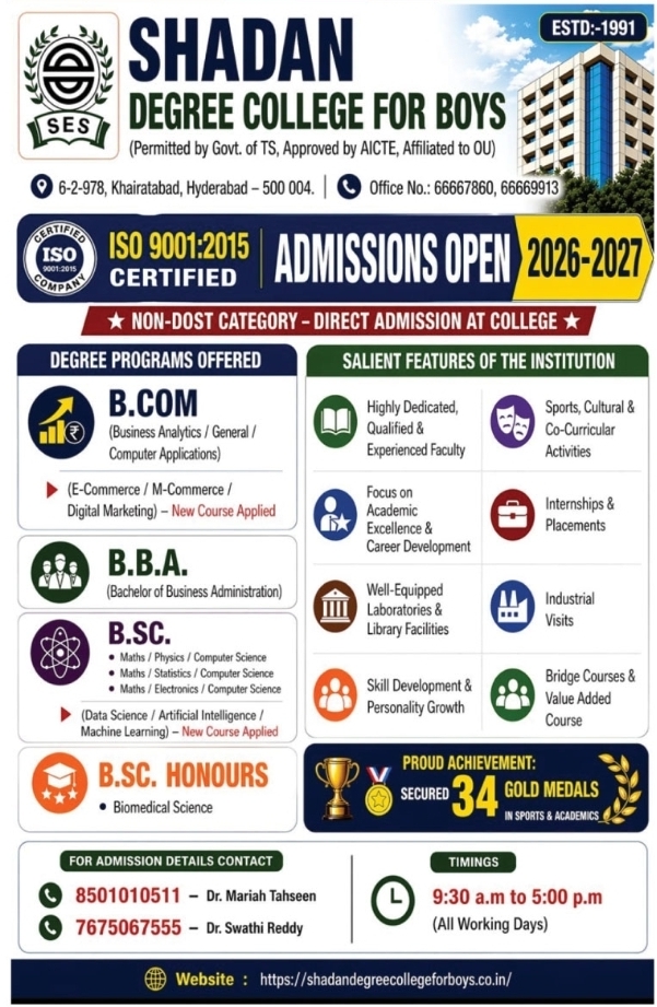 Shadan Degree College for Boys – Admissions Open 2026-2027